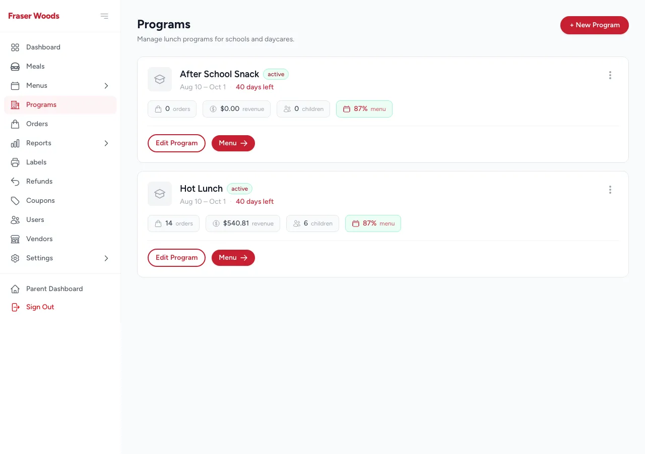 The programs list