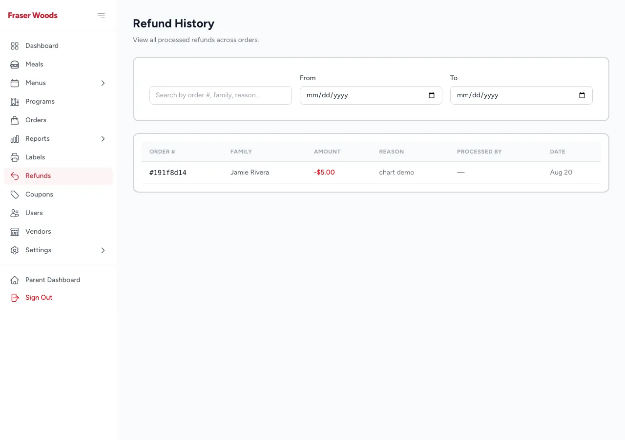 The refunds page
