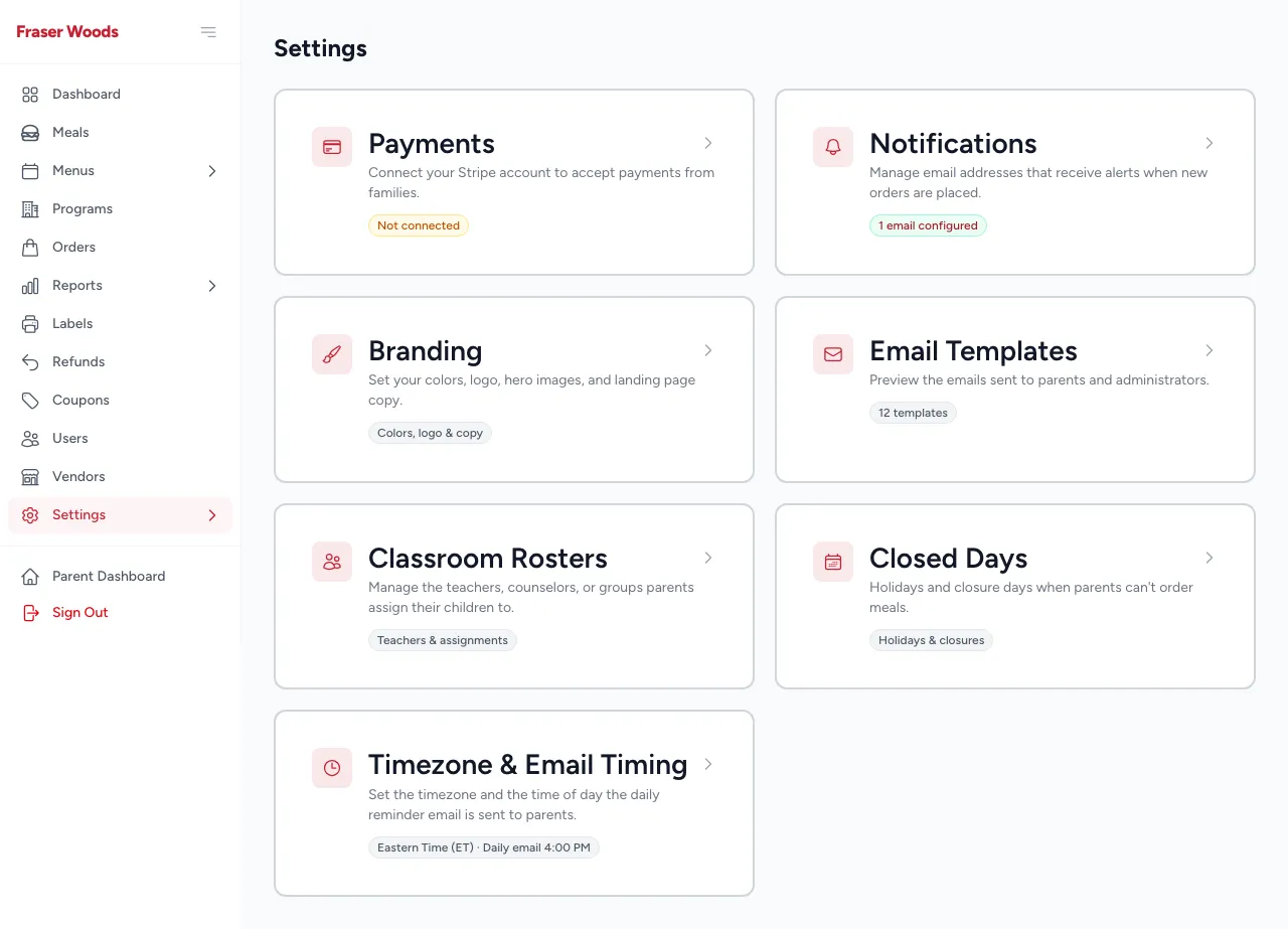 The settings hub