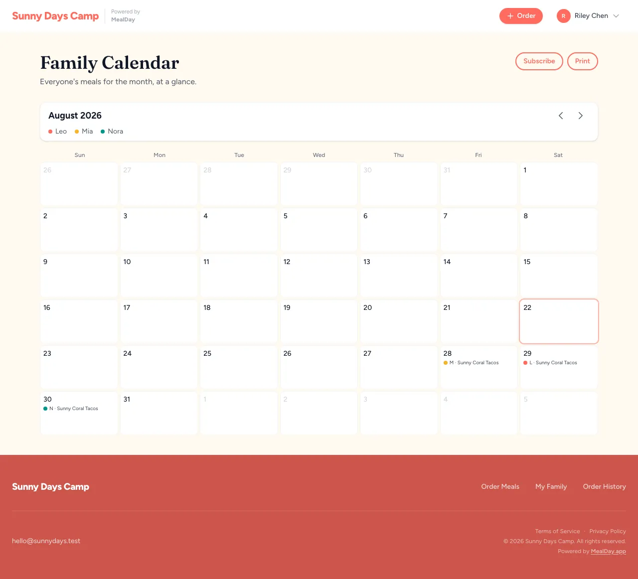 The family meal calendar
