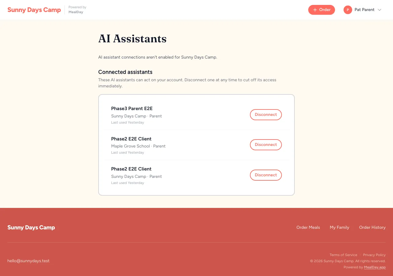 The AI Assistants connections page