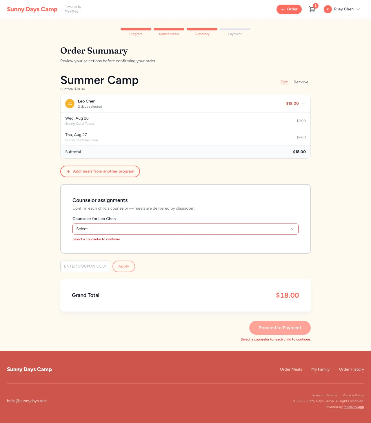The order summary page before checkout