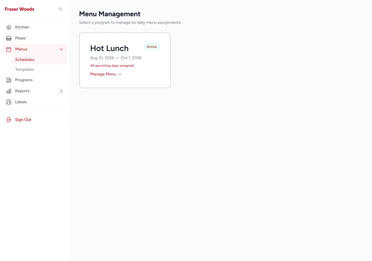 The menu schedules list