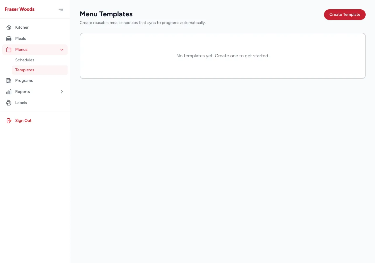 The menu templates list